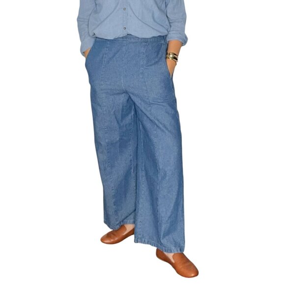 Lone Star Wide Leg Jeans Blue Denim Straight Palazzo Pants Cotton Medium - Picture 1 of 11